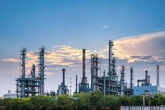 petrochemical plant in sunset , industrial landscape background